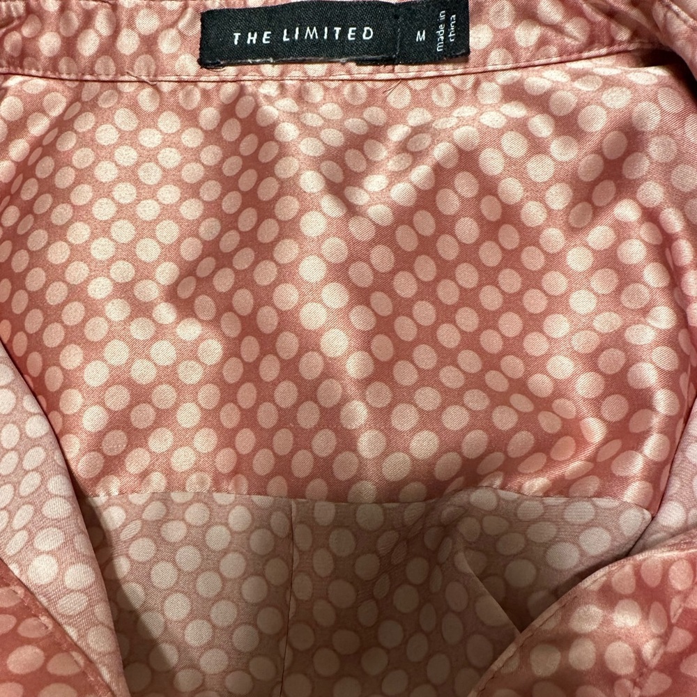 Limited size M pink polka dot short sleeve silk shirt